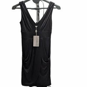 NWT Tibi V-Neck Little Black Silk Dress Pockets XS